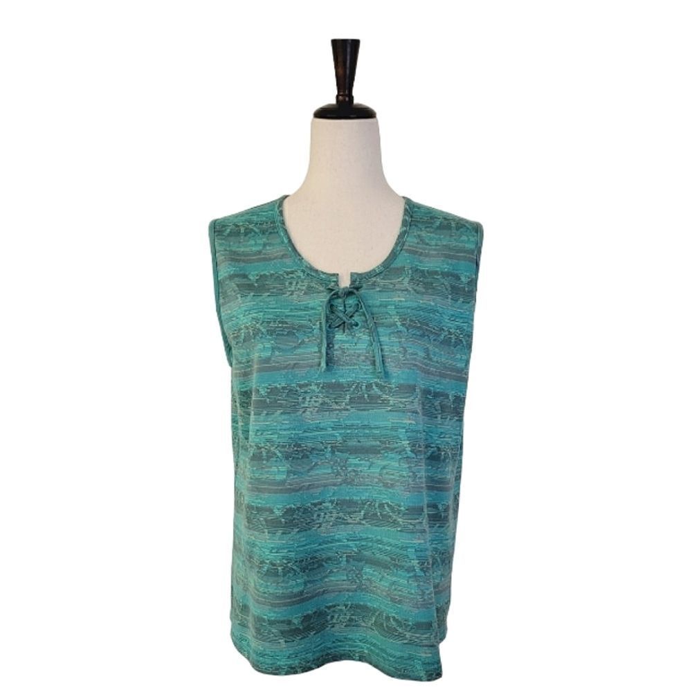Woolrich Green Lace-up Detail 100% Cotton Tank Top Size L NWOT - Picture 2 of 9